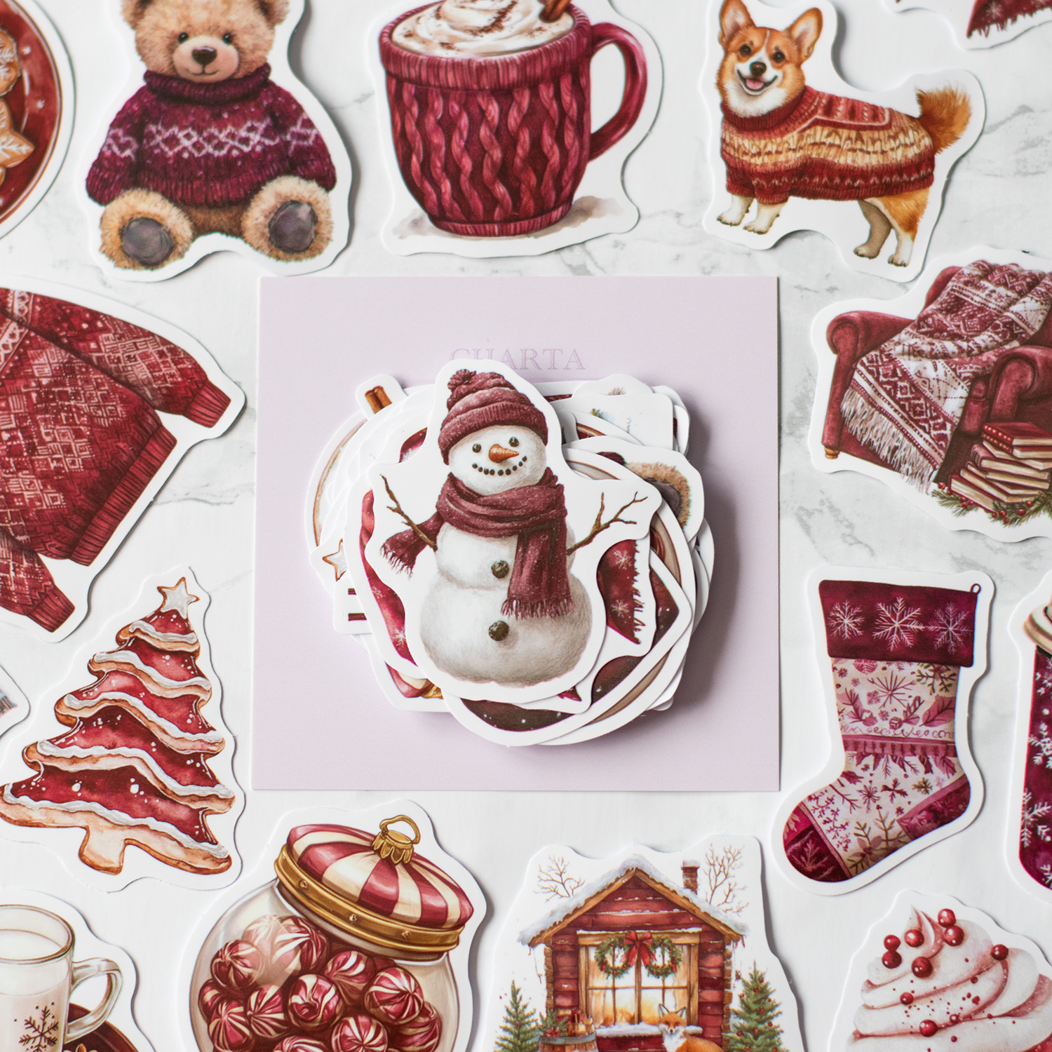 vianočné nálepky burgundy noel